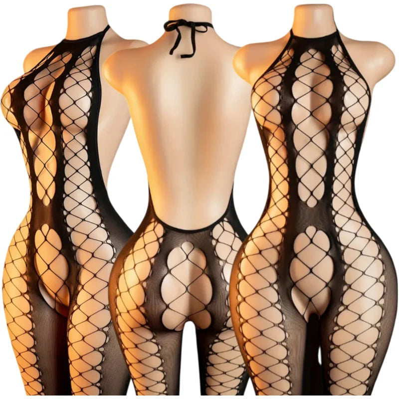 One Piece Sexy Big Loophole Open Bras Baby Dress Crotchless Lingerie TransparentAdultMesh Hollow Bodystocking Hot Underwear