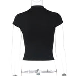 FDYOUI Y2K Streetwear Covered Buttons Black T-shirts for Women Sexy Fashion Short Sleeve Corset Ladies Slim Crop Tops Tee Shirt