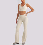Women's Yoga Exercise Sets Women Backless Sports Tank Top V Shape High Waist Wide Leg Pants Fitness Gym Running Workout Clothes