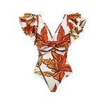 2024 Women Swimwear 2PC Cover-up Swimsuit Ruffle Solid Printed Deep V One-piece Monokini Kimono Bikini Suit Summer Beachwear