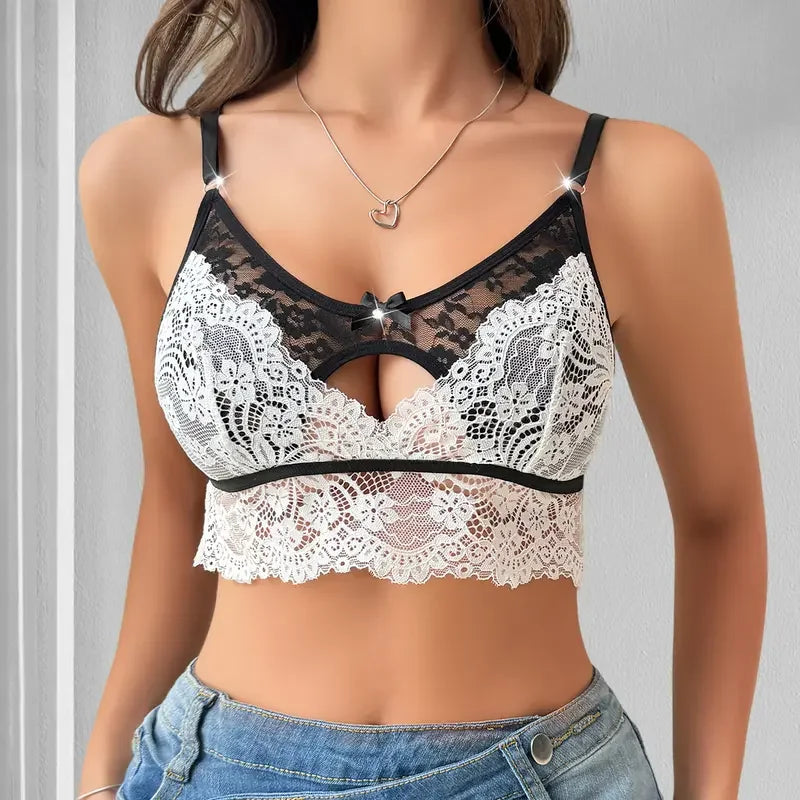 1pcs Sexy Lace Floral Women's Bras Patchwork Bow Sexy Lingerie Fashion Style Party 3/4 Cup Wire-Free No Pad Female Underwear