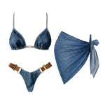 Denim Print Bikini 2026 Women Sexy Swimsuit Push Up Swimwear Bandeau Biquini Female Micro Bikinis Deep V Bathing Suit Beachwear
