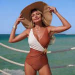 Brown One Piece Swimsuit Female 2025 Patchwork Swimwear Women Lace Up Bathing Suits Starfish Summer Beach Wear Sports Monokini