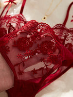 Lady Floral Embroidery Lingerie Set Women Sheer Bra and Brief Underwear Set Satin Sexy Intimates Underwear