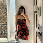 Flowers Print Spaghetti Strap Dresses Women Temperament Package Hip Bodycon Long Dress Fashion Sexy Backless Lady Slim Vestidos