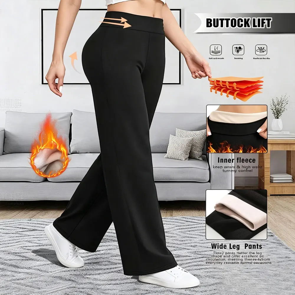 Warm Elegant High Waist Straight Leg Pants Soft Comfortable Fleece Lined Wide Leg Trousers Suitable For Casual And Formal Wear