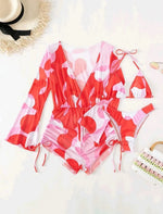 2024 New Swimsuit 3 Pcs Set Thong Bikini with Rompers Womens Jumpsuit Beach Wear Print Swimwear Sexy Bathing Suit Pool Beachwear