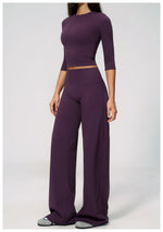 Women Tracksuit Yoga Sets Half Sleeve O Neck Slim Sports T Shirts Fitness Suit Outdoor High Waist Flare Pants Workout Clothes