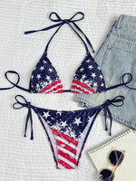 Women's Sexy American Flag Print Halter-Tie Bikini Swimsuit Set — Sporty Style
