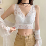 Lace Bras Top Women Sexy Deep V Neck Lingerie Wire Free Tank Tops Female Underwear V Back Bralette Tops Padded Camisole