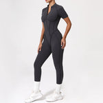 With Zipper Hollow Back Yoga Jumpsuit Sportswear Women Gym Clothes Running Fitness Yoga Backless Bodysuit