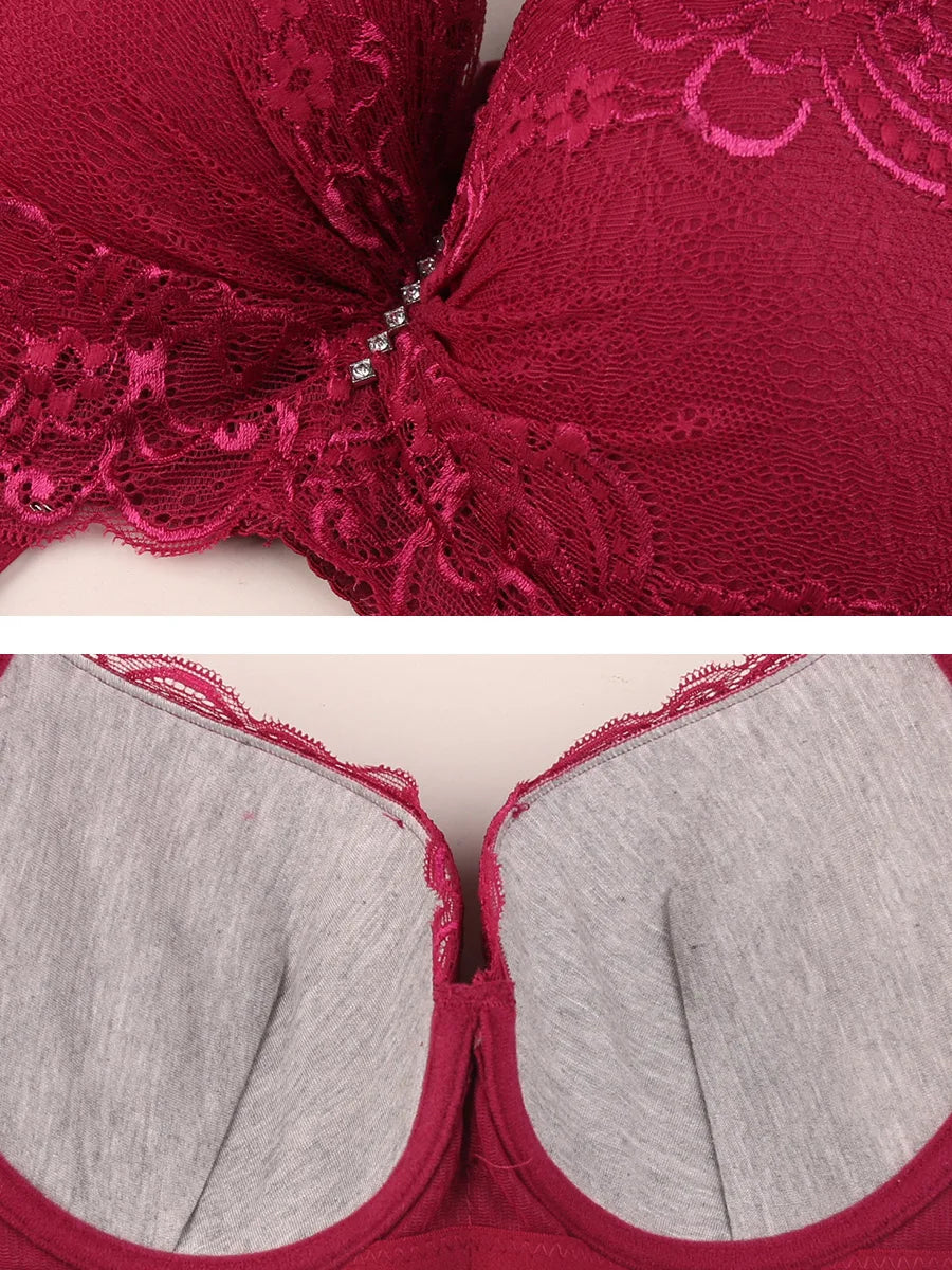 Plus Size Female Lace Bra Thin Bralette 80-105 C/D Cup Push Up Brassiere Widening Side 4-Row Button Bras Absorbs Sweat Underwear