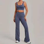 Women's Seamless Yoga Sets Sports Fitness Hip-lifting High Waist Flared Pants Backless Bra Suits Training WorkoutLeggings Sets