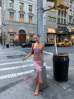 Ahagaga Fashion Women's Casual Midi Dresses Camisole Patchwork Sleeveless Slim Fit Summer Sexy Female Party Streetwear Vestidos