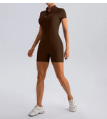 Yoga Jumpsuit Fashion Zipper Dance Short Playsuit Women Romper Short Sleeve Gym Fitness Overalls One Piece Sports Suit Unitard