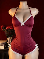 Lace-Trimmed Leopard Printed 2 Pieces Pajamas Set Women Sleepwear Straps Crop Top & Shorts Suit Home Clothes Loungewear