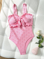S - XL Floral Printed Strapless Ruffled Frilled One Piece Swimsuit Women Swimwear Female Monokini Knotted Bathing Suit Swim Lady