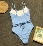 4 Colors Sexy One Piece Swimsuit Swimwear Women Solid Special Fabric Bathing Suit Beachwear with Waistband Maillot De Bain Femme