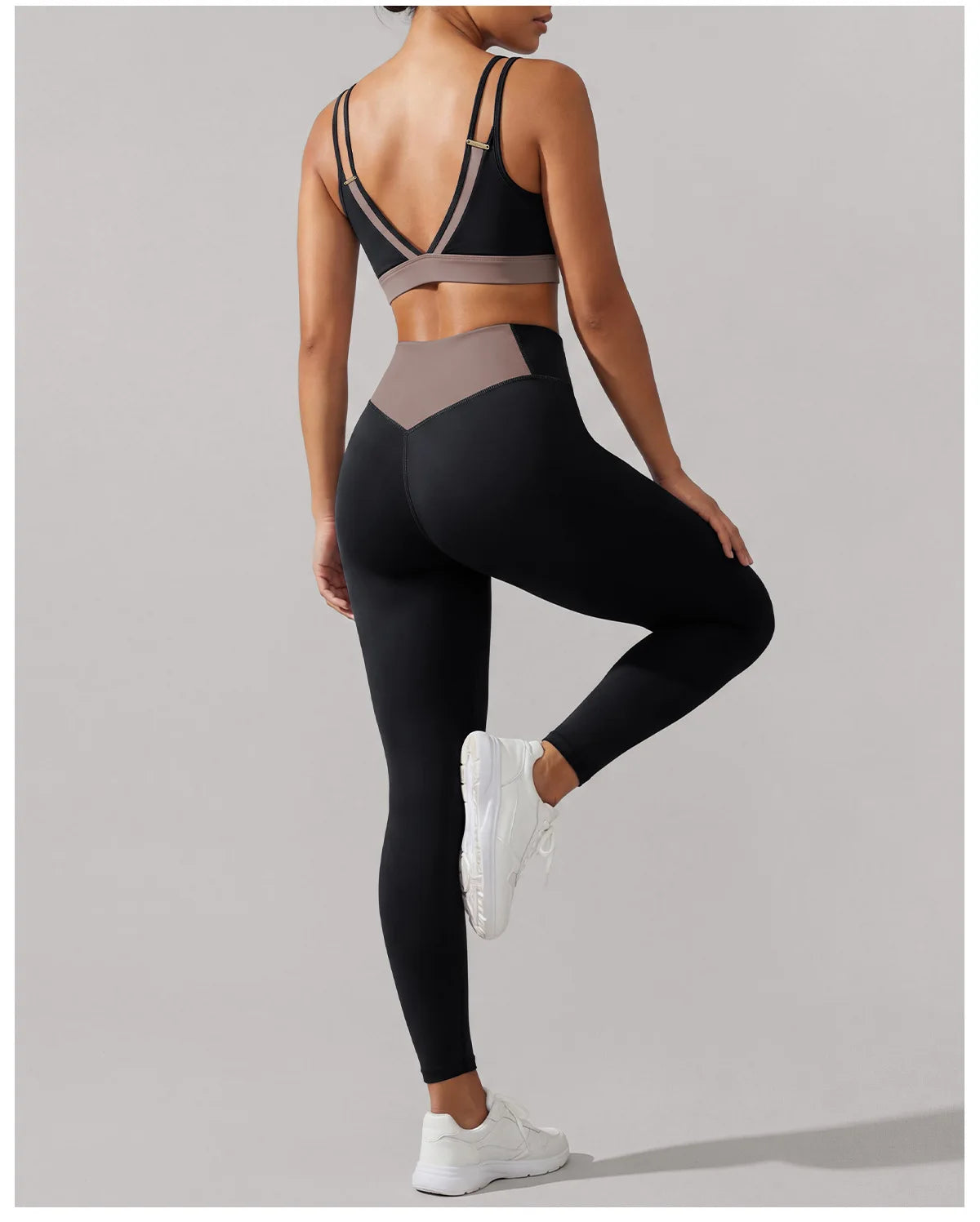 Summer Color-block Yoga Sets Women Thin Strap Open Back Shockproof Sports Bra Tight High Waist Leggings Training Fitness Suits