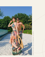 Print High Waist High Neck Swimsuit 3 Pcs Bikini Set Women Men's Swim Shorts Summer Surfing Suit Couples Bathing Suit Holiday