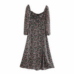 Vintage Floral Print Bohemian Long Dress Women Summer Spring Lantern Sleeve Chiffon Boho Beach Slit Dress Casual Dress Autumn