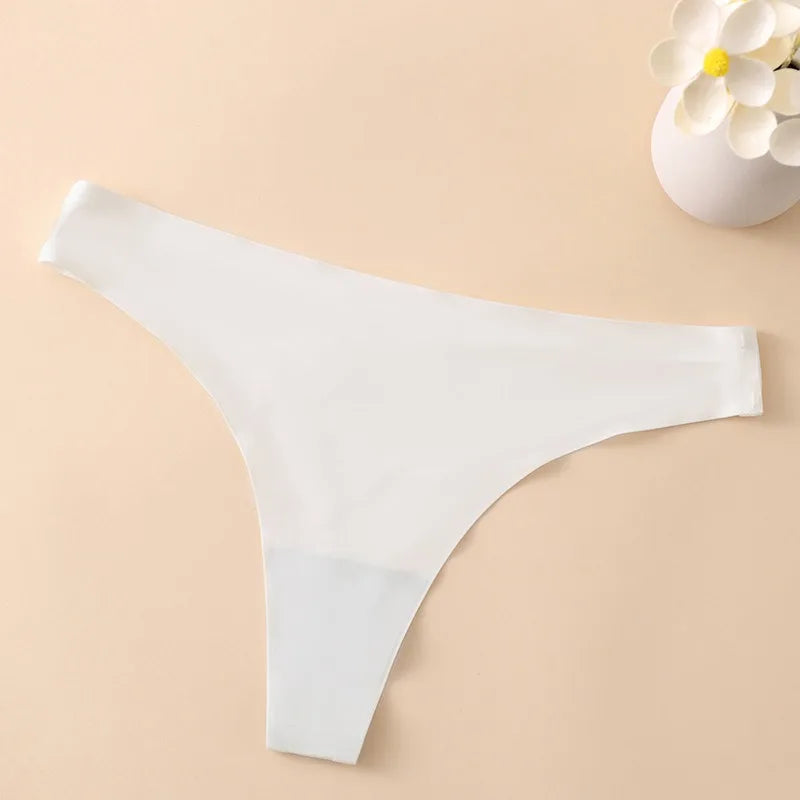 1PC Women Seamless Thongs Ice Silk T-back Solid G-String Breathable Crotch Sexy Lingerie Women's Underwear M-XL Intimates