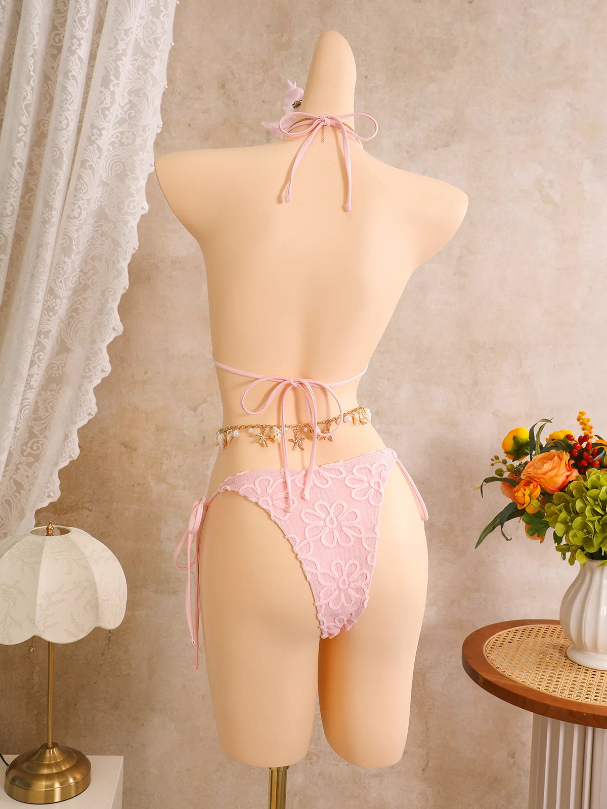 Vintage White Floral Embroidery Bikini Set 2026 Women 3D Flower Push Up Bra Pleate Skirt 3 Piece Swimsuit Bathing Suit Swimwear