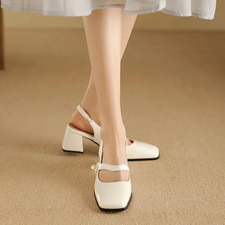 Elegant Slingback Sandals Women Summer Shoes Pink Black Silver Medium Heels Close Toe Office Party Shoes Female Large Size 45