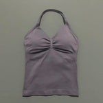 HISTELLO GYM Longline Strappy Top Women Seamless Yoga Clothing With Removable Pads V Neck Open Back Bra Workout Sports Halter