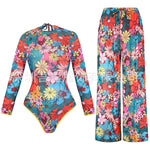 2026 Rash Guard Surfing Suit Plus Size Printed One-Piece Swimsuit Women Sun Protection Swimwear Bodysuit Beachwear with Pants