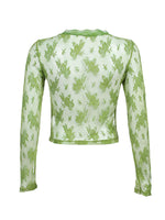 Women Floral Lace Shirts Long Sleeve Front Tie-up Smock Tops Sexy Beach Tops and Blouses Female See Through Cover-ups