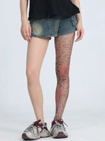 Peony Flower Leg Tattoo Stockings Summer Thin Pantyhose Long Socks With Patterns On One Side And Solid Color On The Other NTNG