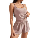 Women Eyelet Cami Pajama Sets Camisole Tank Top And Shorts 2 Piece Loungewear Sets Ladies Summer Cute Sleepwear Lounge Suit