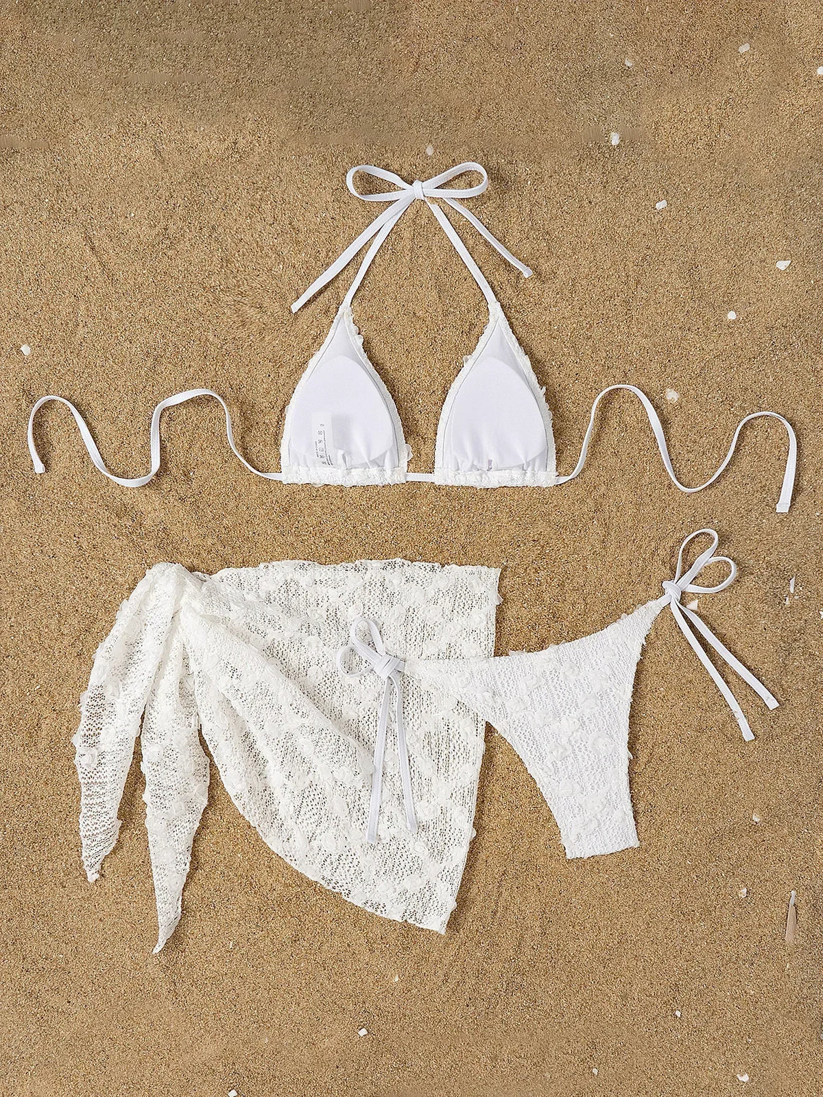Sexy White Cover Up Skirt 3 Piece Bikini Women Lace Bandage Thong Swimsuit 2025 Beach Push Up Bathing Suit Swimwear Biquini