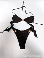 2025 Sexy Fashionable Swimsuit Women Solid Bikini Separable Backless Beach Swimming Suit Female's Black Swimwear Tankini Set