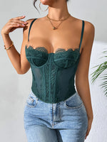 Women Lace Corset Tops Sexy Sheer Mesh Spaghetti Strap Fishbone Summer Bustier TopGoing Out Night Club Party Concert Tops