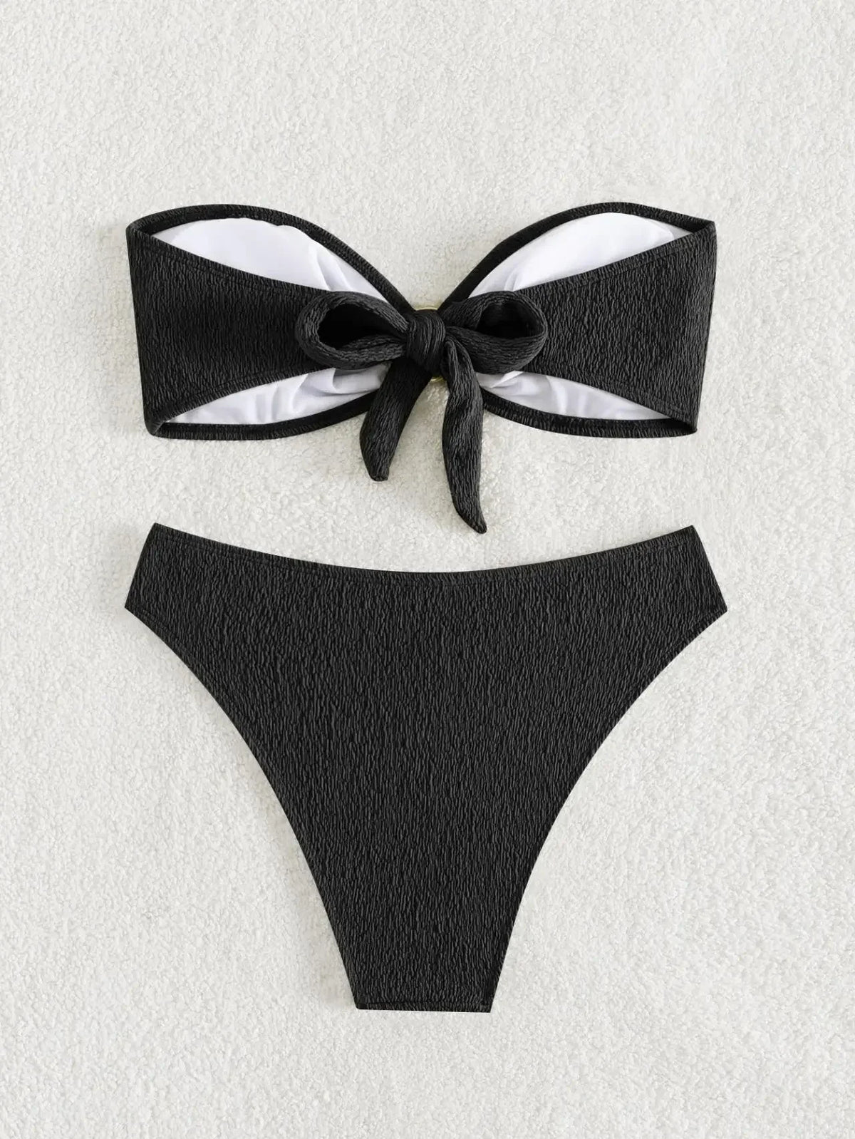 Sexy Bandeau Bikinis Sets Women Metal Ring Linked Push Up Micro Swimsuit 2025 Solid Bathing Suit Thong Swimwear Trajes De Baño