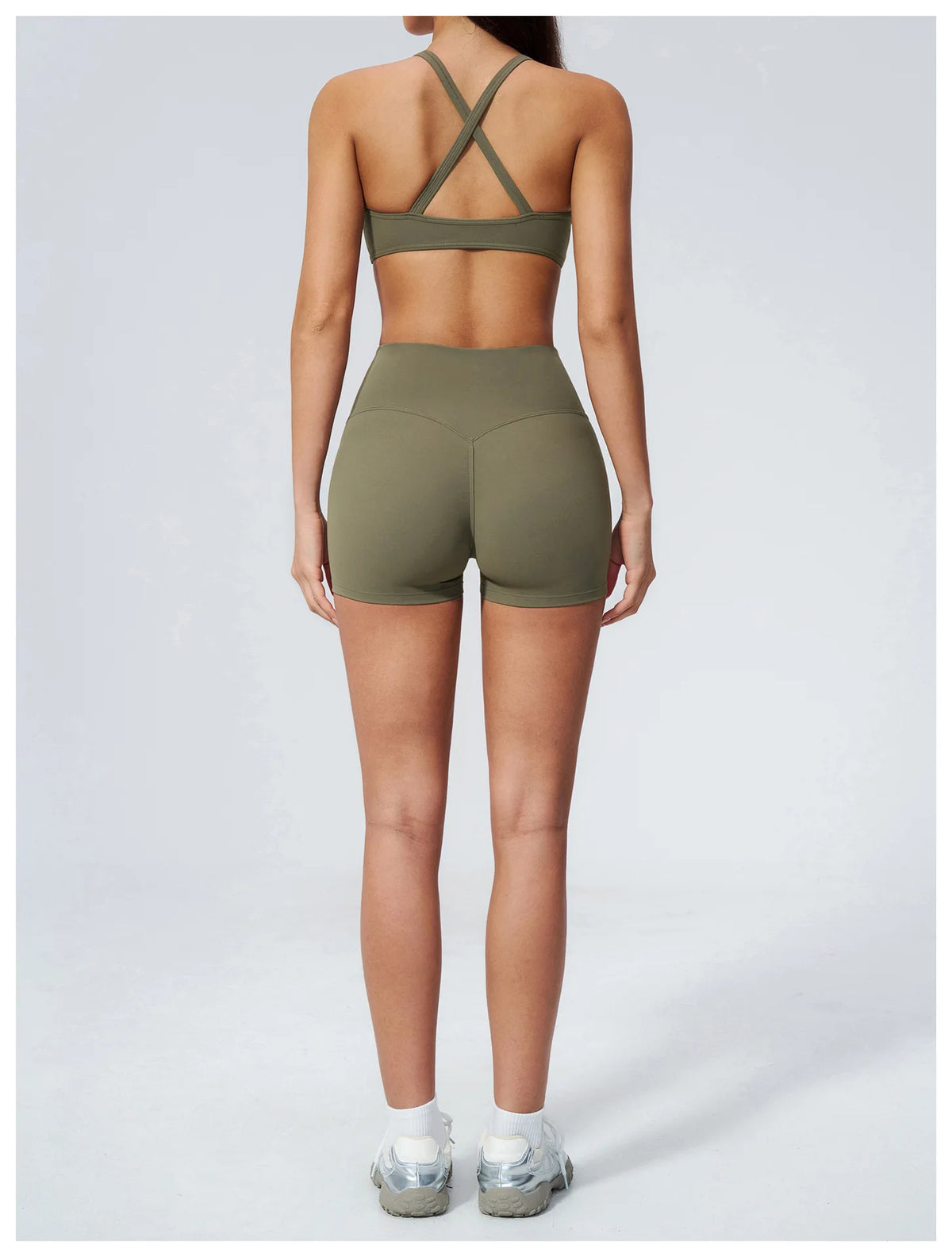 2 Piece Summer Yoga Sets for Women Hollow Back Cross Sports Bra Fitness Clothes Tight High Waist Shorts Running Workout Clothes