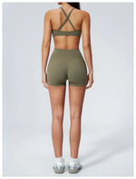 2 Piece Summer Yoga Sets for Women Hollow Back Cross Sports Bra Fitness Clothes Tight High Waist Shorts Running Workout Clothes