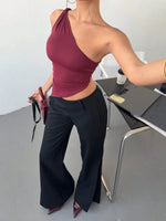 Women's Sexy One Shoulder Asymmetry Hem Crop Top Shoulder Knot Desigh Backless Slim Fit Cami Top streetwear 2025 Summer