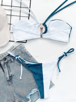 Bikini 2026 Sexy Patchwork Metal Ring Double-rope Halter Swimwear Swimsuit Women Bikinis Set Bathing Suit Beach Bikini Female