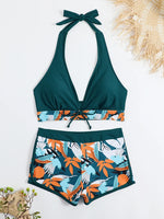 2026 Halter Bikini Set Short Swimsuit Women High Waist Swimwear Female Printed Bathers Swimming Bathing Swim Suit Beachwear