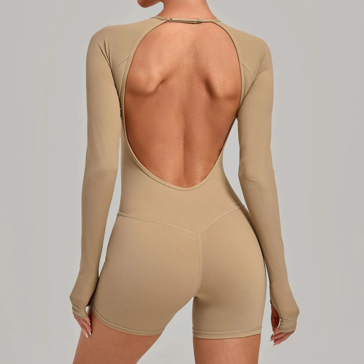 Women's Yoga Jumpsuits Sports Fitness Hip-lifting Long-sleeved Backless Running Training Workout Gym Shorts One-piece Bodysuits
