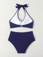 New Women High Waisted Halter Bikini Set Modest Triangle Tummy Control Swimwear Hot Spring Beach Vacation Summer Panties Sets