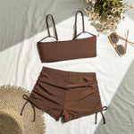 Wrinkled Knotted Shorts High Waist Bikini Female Swimsuit Women Swimwear Two-Pieces Bikini Set Bather Bathing Suit Swim V6197