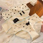 5Pcs/Set Women's Cotton Briefs Cute Black Cat Print Underwear Soft Breathable Underpants Mid-Waist Panties For Female Lingerie