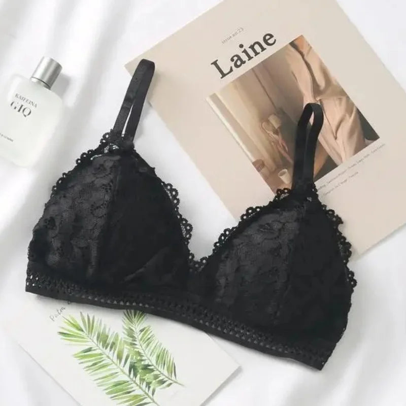 Women Lace Bralette Wirefree Sexy Lingerie Female Solid Color Brassiere Wireless Underwear V-Neck Push Up Bras For Women