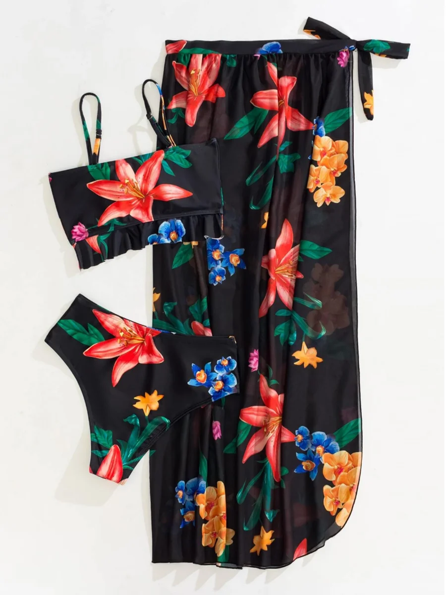 3 Pieces Floral Printed Push Up Bikinis 2026 Women Halter Swimwear Female Sexy Swimsuit & Beach Dress Bathing Swimming Swim Suit