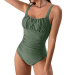 One Piece Women Swimwear 2025 Strapless Ruffle Tummy Control Bandeau Swimsuit Removable Strap Slimming Women's Bikinis