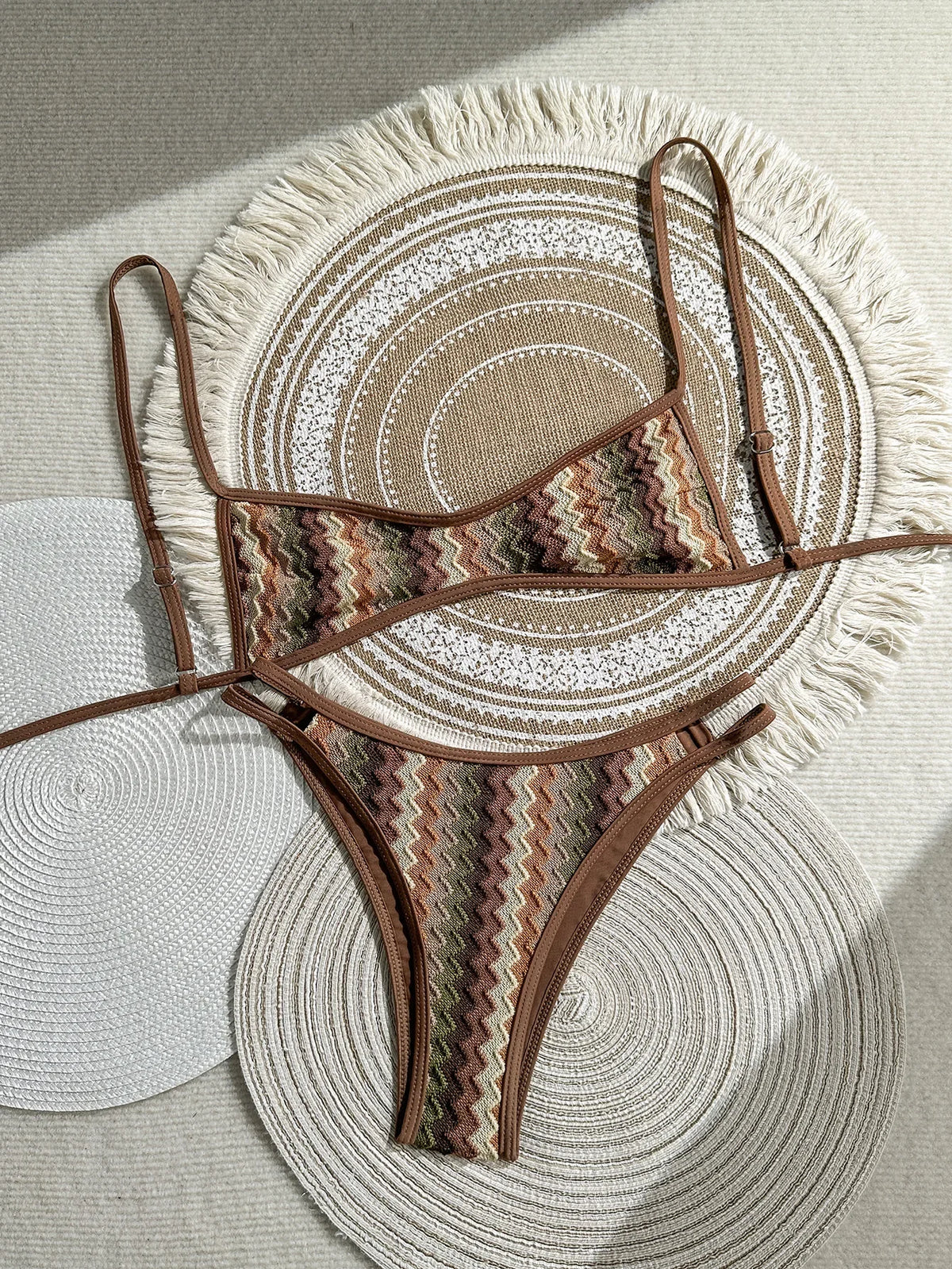 Crochet Striped Brazilian Bikini Women Swimsuit Female Swimwear Two-pieces Bikini Set High Leg Cut Bather Bathing Suit Swim Lady